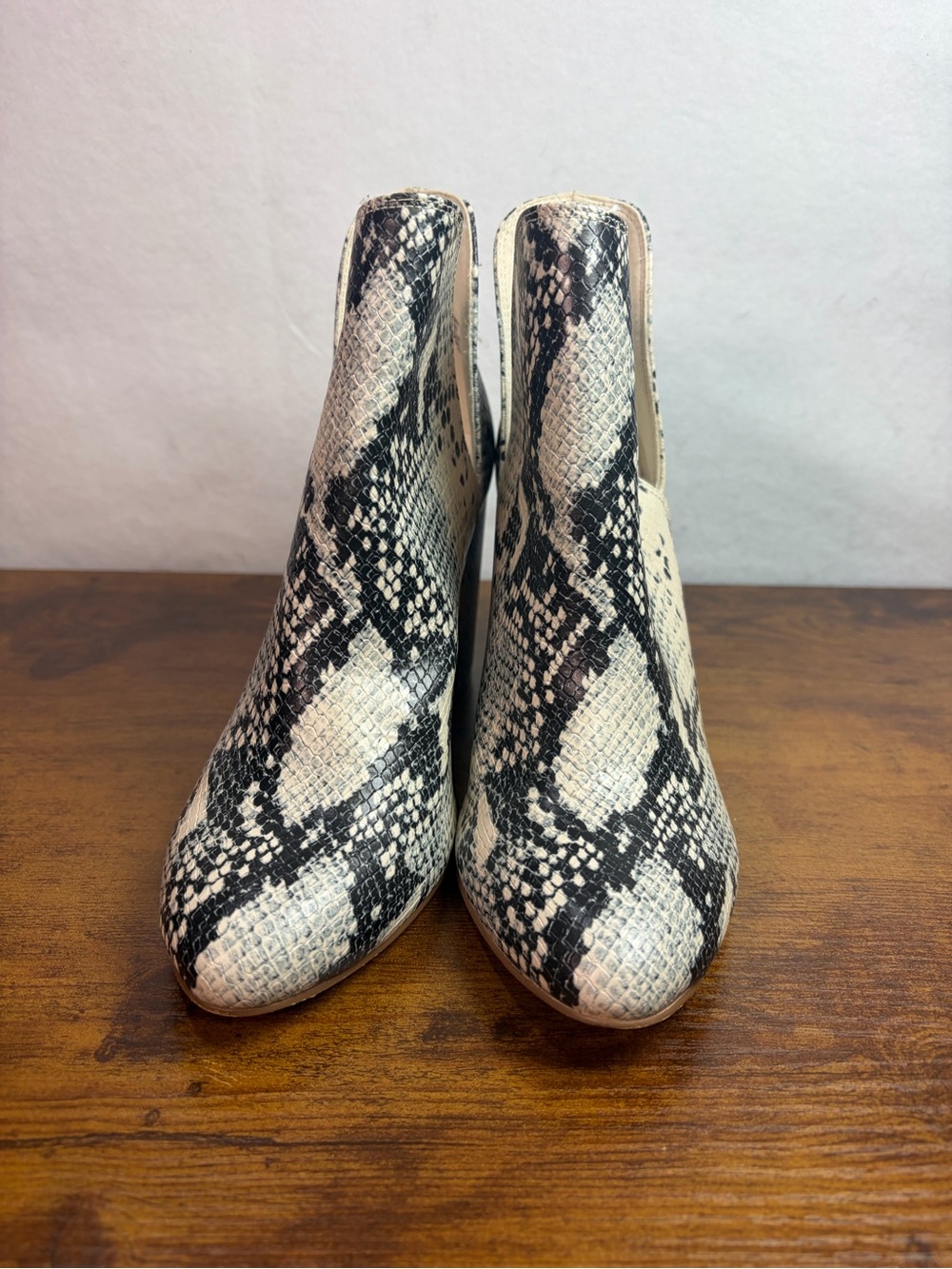 Madden Girl Black & Cream Snake-Print Booties